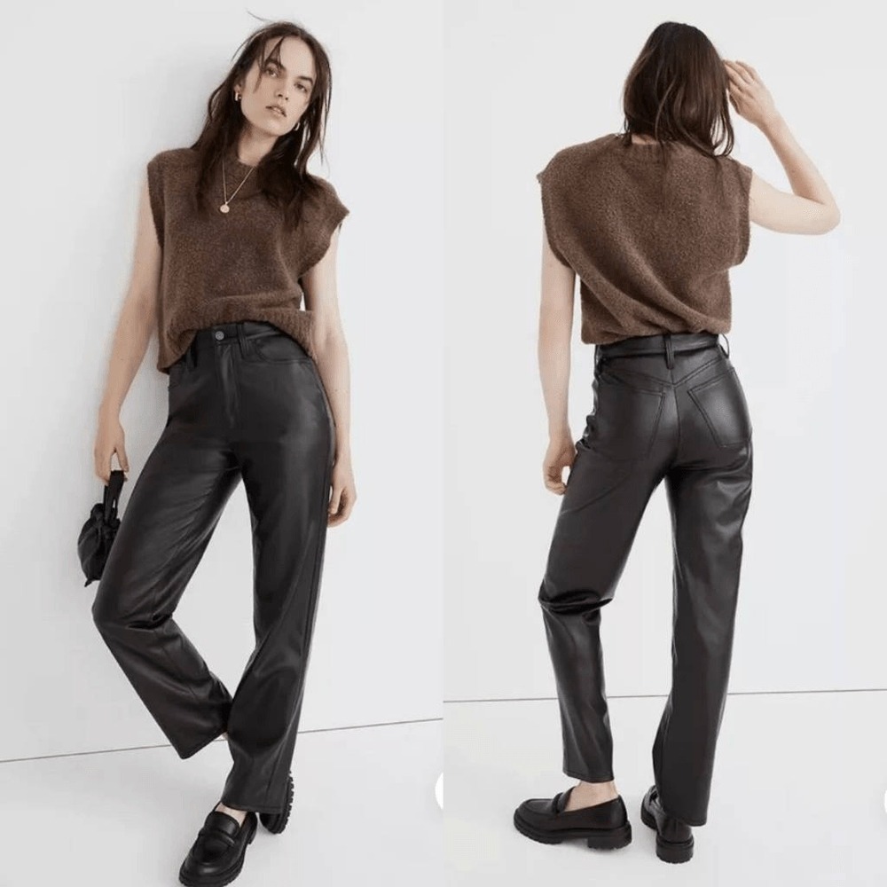Madewell -1333‎ The Perfect Vintage Straight Jean Black Faux Leather Pants Sz 24